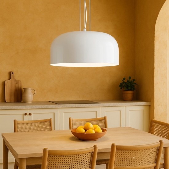 Lampadario per sala da pranzo cupola di vetro 50cm bianca perenz glossy