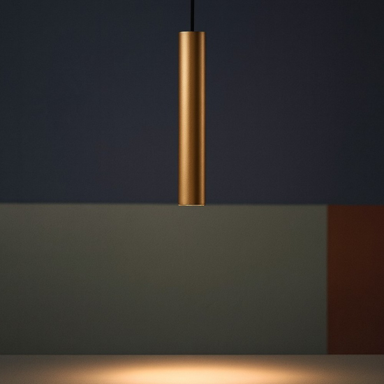 Ondaluce filo pc lampada a sospensione cilindrica 30cm oro sabbiato gu10 Ondaluce filo pc lampada a sospensione cilindrica 30cm oro sabbiato gu10