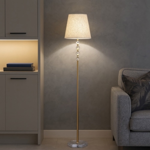 Queen pt1 ideal lux piantana classica paralume tessuto glitter oro inserti di cristallo