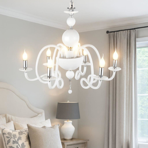 Ondaluce lp vivaldi lampadario per camera da letto vetro bianco 6 braccia
