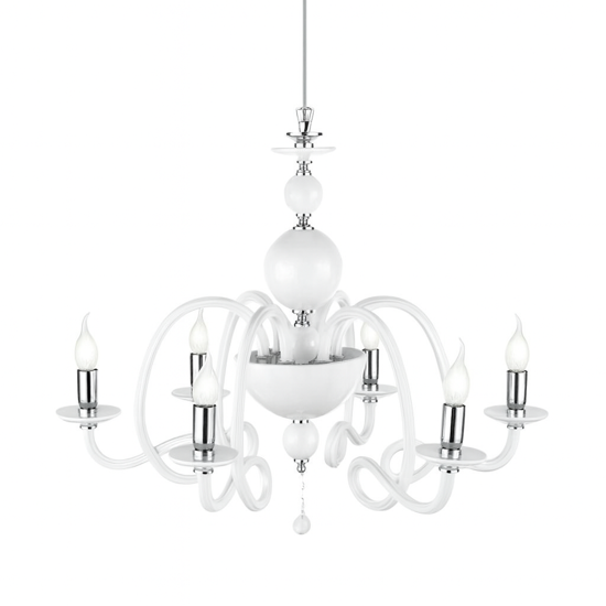 Ondaluce lp vivaldi lampadario per camera da letto vetro bianco 6 braccia