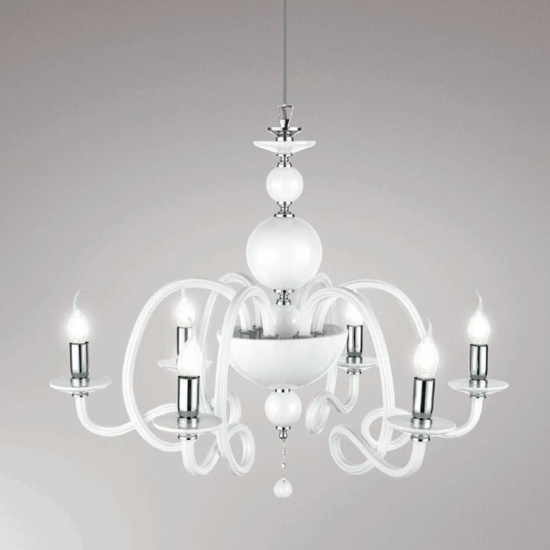 Ondaluce lp vivaldi lampadario per camera da letto vetro bianco 6 braccia