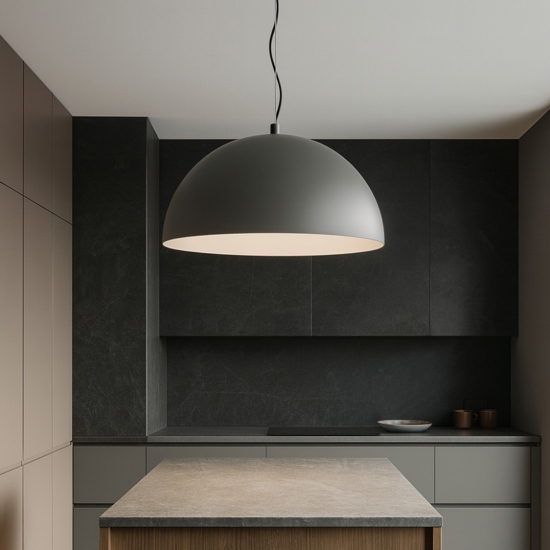 Lampadario cupola 80cm grigio marrone per cucina moderna steel perenz