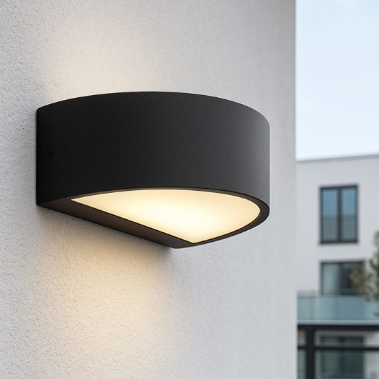 Applique esterno balcone antracite scuro design curvo led biemissione 9w 3000k