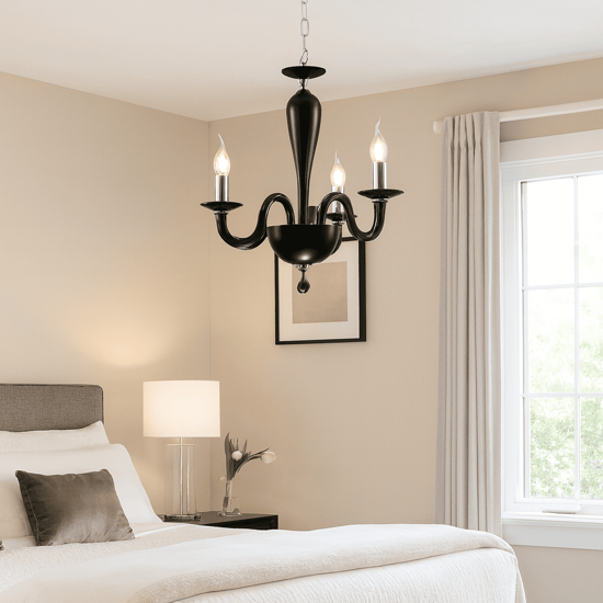 Lampadario camera da letto ondaluce lp ravel 3 bracci e14 vetro nero