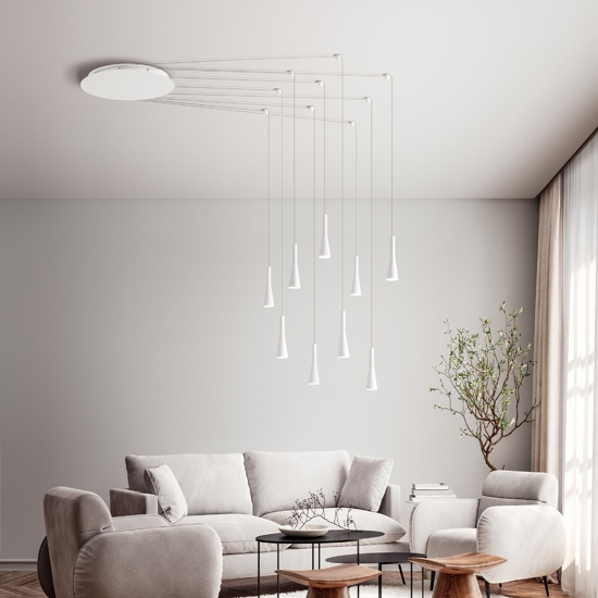 Lampadario moderno led 3000k bianco per soggiorno perenz cone