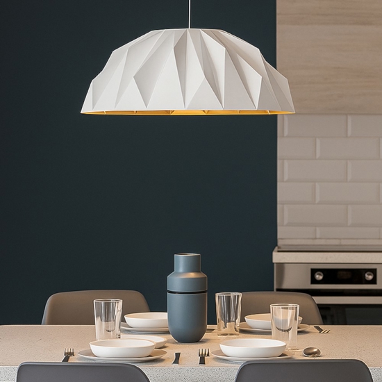 Lampadario cupola bianco oro per cucina moderna perenz