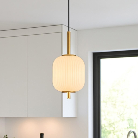 Lampada a sospensione per isola cucina vetro bianco led dimmerabile cct