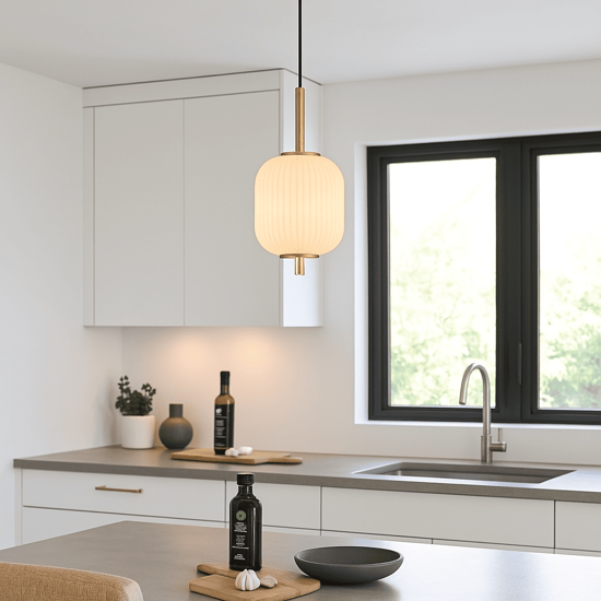 Lampada a sospensione per isola cucina vetro bianco led dimmerabile cct