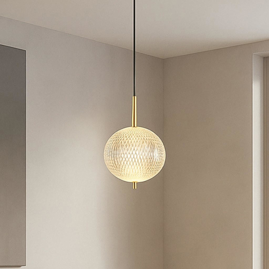 Lampada a sospensione contemporanea vetro decorato led cct dimmerabile oro