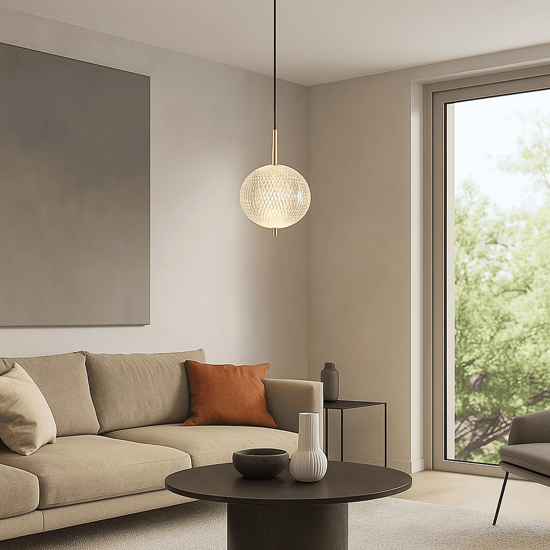 Lampada a sospensione contemporanea vetro decorato led cct dimmerabile oro