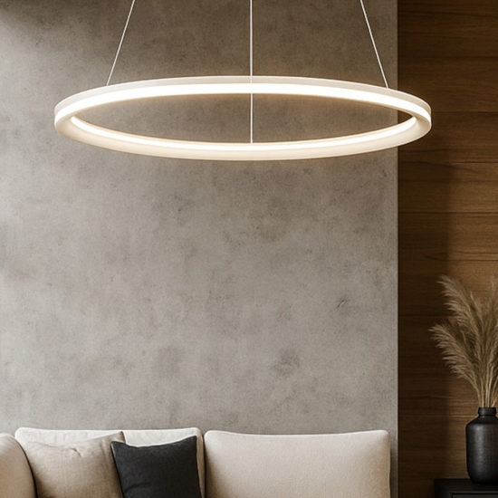 Lampadario edge perenz bianco anello led 86w 3000k design moderno