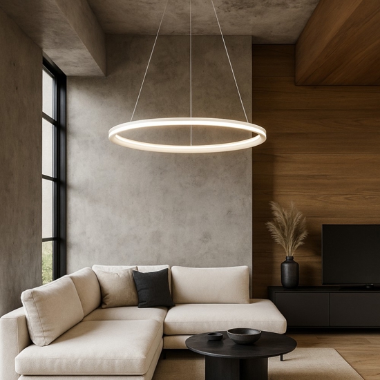 Lampadario edge perenz bianco anello led 86w 3000k design moderno