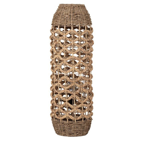 Lampada da terra in rattan e giacinto essiccato erba