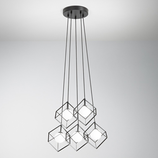 Lampadario per soggiorno moderno cube nero 5 luci perenz