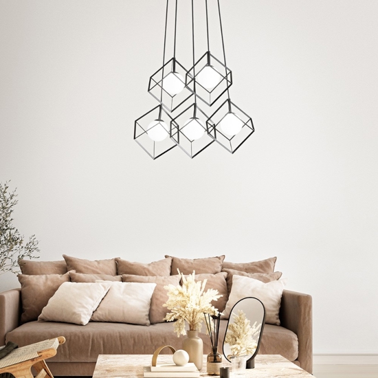 Lampadario per soggiorno moderno cube nero 5 luci perenz