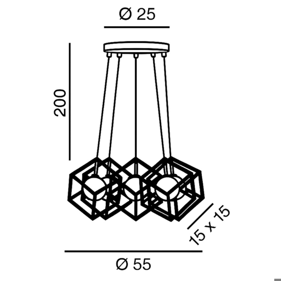 Lampadario per soggiorno moderno cube nero 5 luci perenz