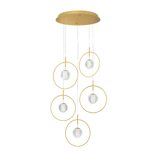 Lampadario per salotto 5 luci oro e sfere vetro decorato led 3000k