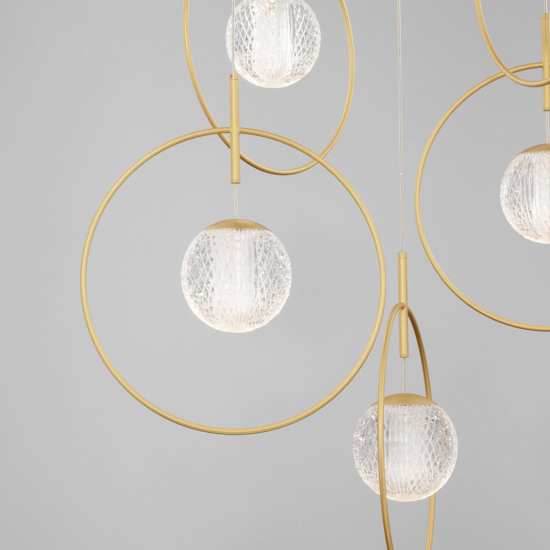 Lampadario per salotto 5 luci oro e sfere vetro decorato led 3000k