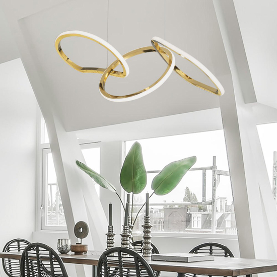Lampadario moderno anelli oro led 41w 3000k dimmerabile