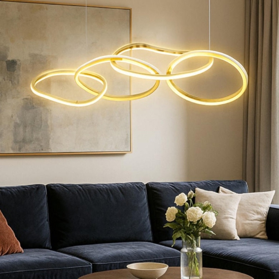 Lampadario anelli intrecciati oro moderno led 51w 3000k