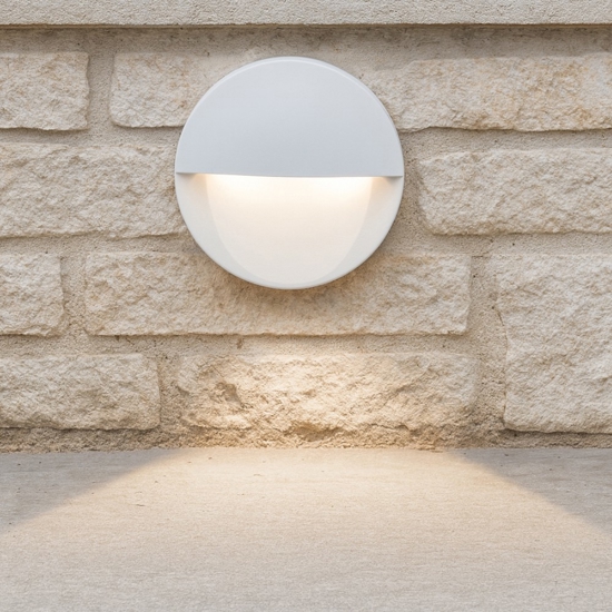 Segnapasso led per esterno bianco rotondo da incasso a parete