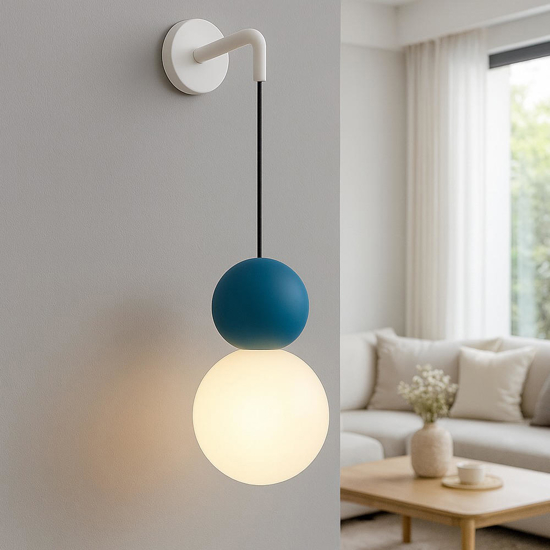 Top light applique da parete cottage pendente moderna sfere vetro bianco e blu