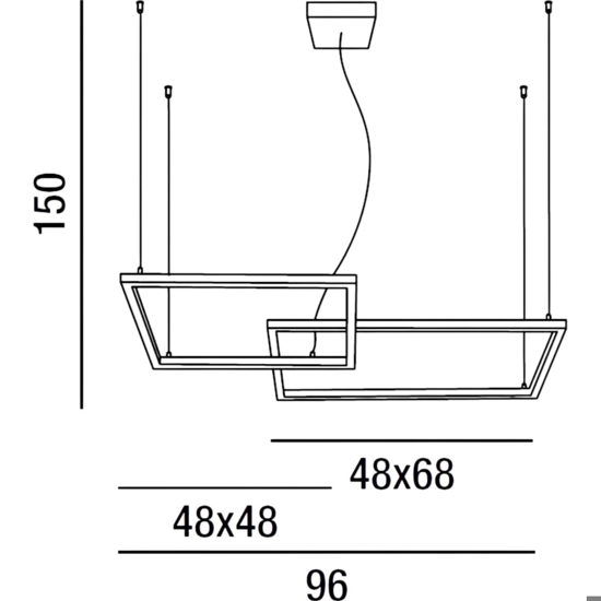 Lampadario moderno cross nero perenz led 64w cct 3000k 4000k 6000k