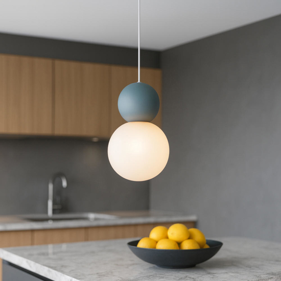 Top light lampada a sospensione cottage blu sfer vetro bianco