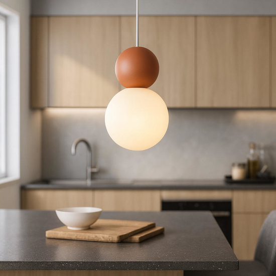 Top light cottage lampada a sospensione terra rossa sfera vetro bianco per cucina