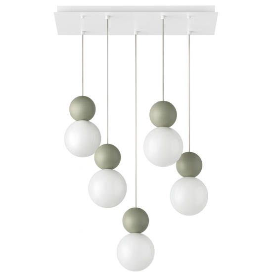 Top light cottage verde lampadario per tavolo cucina 5 luci sfere vetro bianco