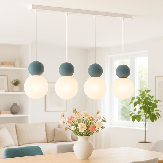 Top light cottage lampadario moderno 4 luci sfere bianco blu
