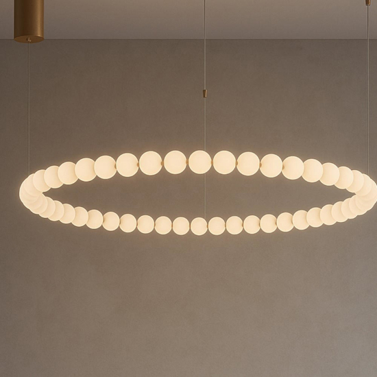 Grande lampadario moderno anello sfere vetro bianco oro led 3000k