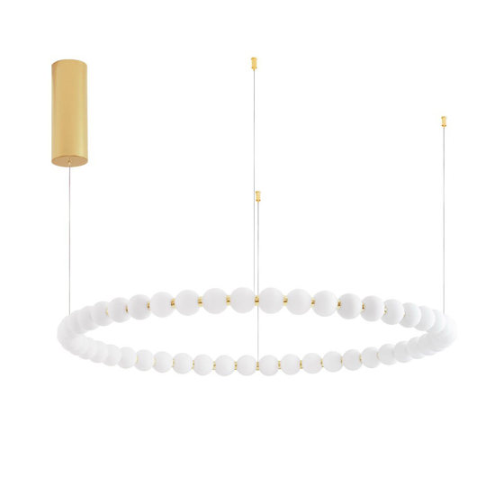 Grande lampadario moderno anello sfere vetro bianco oro led 3000k