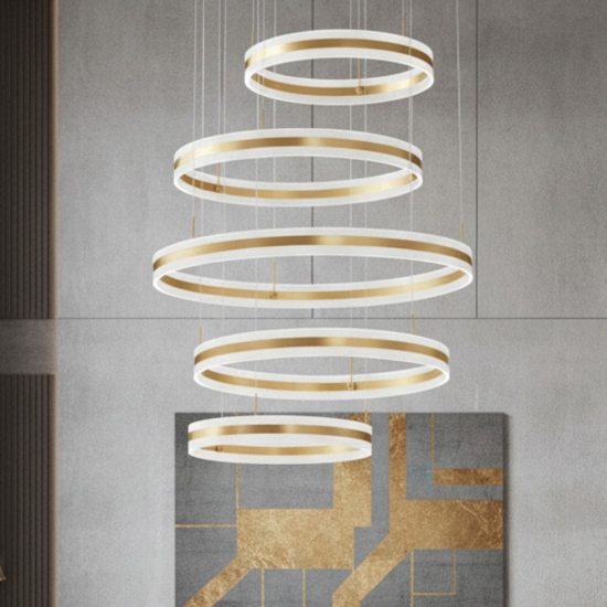 Lampadario design moderno anelli oro led 444w 3000k dimmerabile