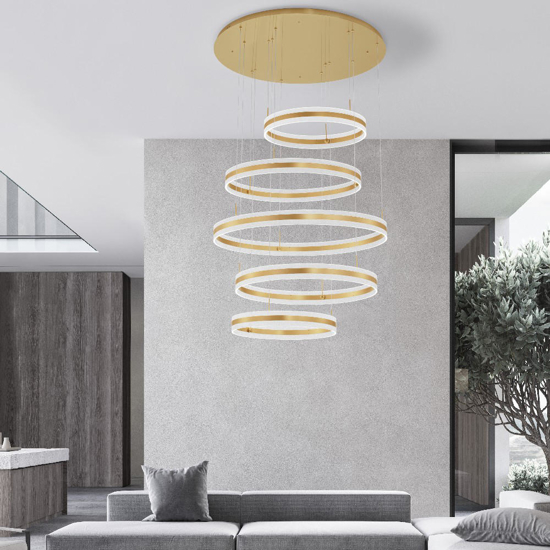 Lampadario design moderno anelli oro led 444w 3000k dimmerabile
