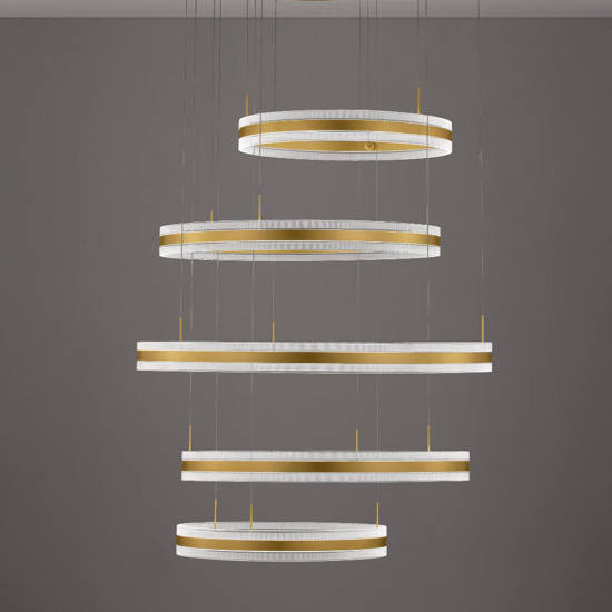 Lampadario design moderno anelli oro led 444w 3000k dimmerabile