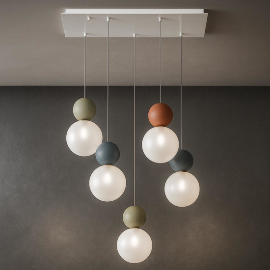 Top light lampadario da cucina cottage multicolor 5 luci