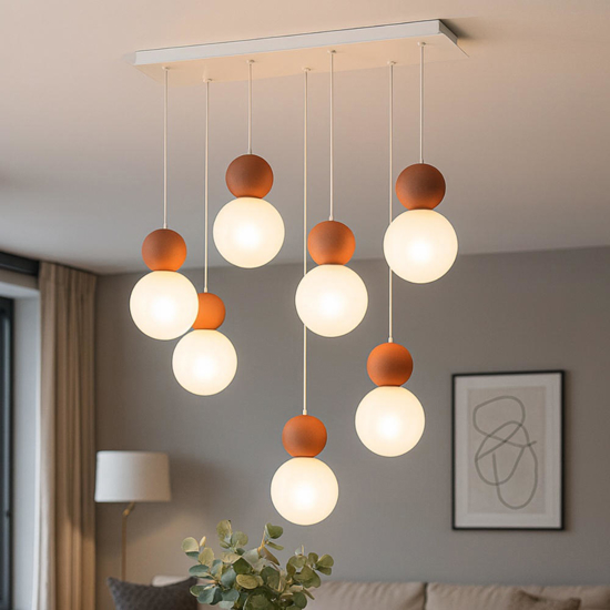 Top light lampadario moderno cottage 7 luci terra rossa