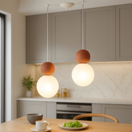 Top light lampadario da cucina cottage due luci decentrate terra rossa