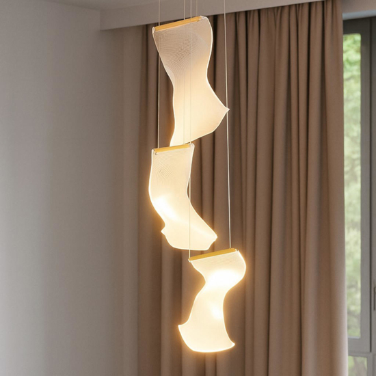 Lampadario 3 vele a sospensione oro trasparente per soggiorno moderno