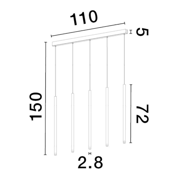 Lampadario per tavolo da pranzo 5 luci clindri neri led 3000k