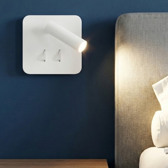 Applique bianco quadrato plug perenz illuminazione per camera da letto