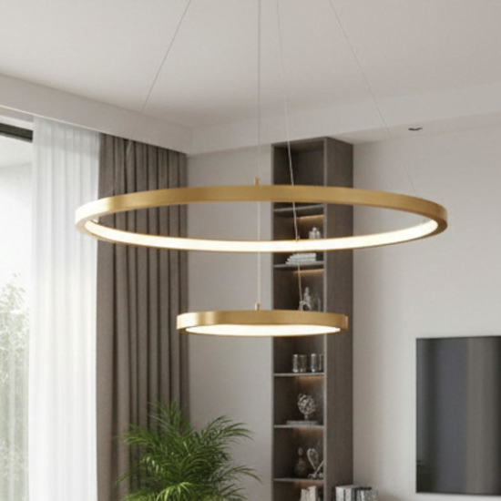 Lampadario moderno per salotto anelli oro led 60w 3000k