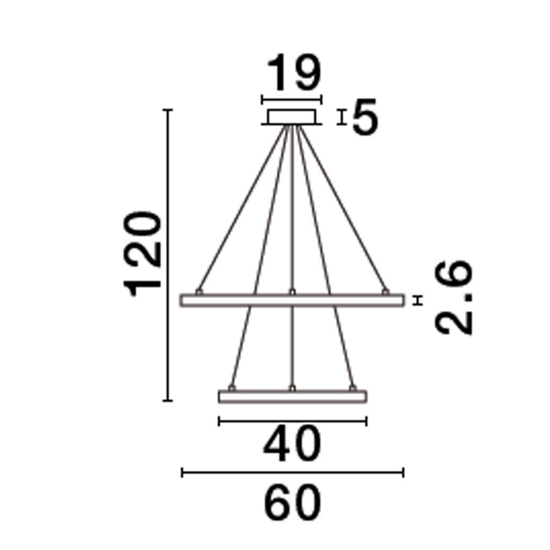 Lampadario moderno per salotto anelli oro led 60w 3000k