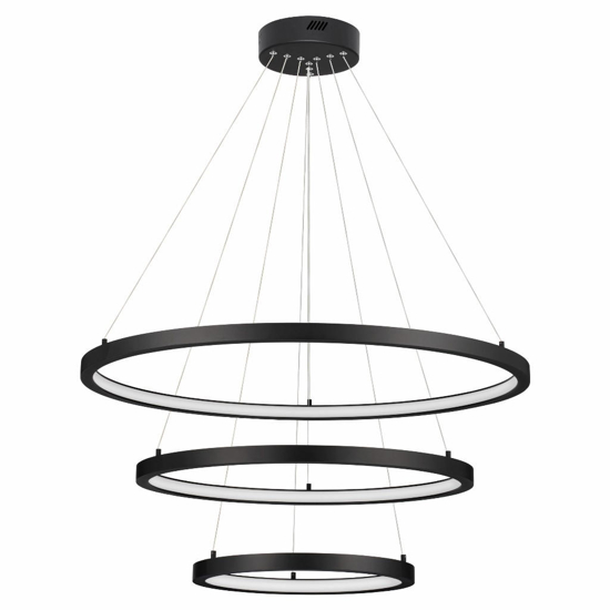 Grande lampadario moderno led 3 anelli led 3000k nero opaco