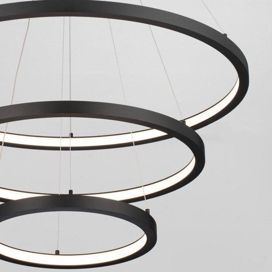 Grande lampadario moderno led 3 anelli led 3000k nero opaco