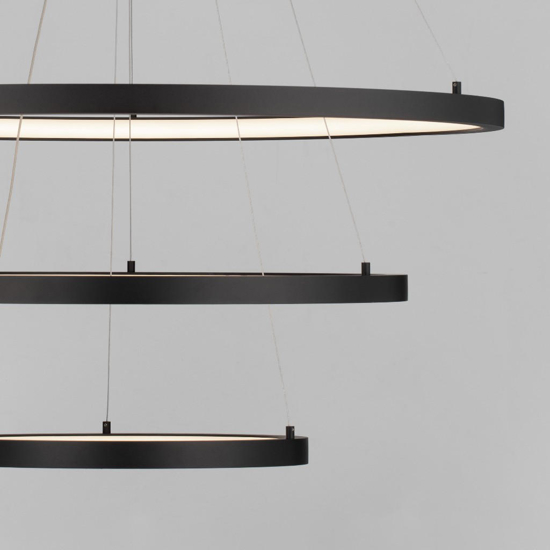 Grande lampadario moderno led 3 anelli led 3000k nero opaco