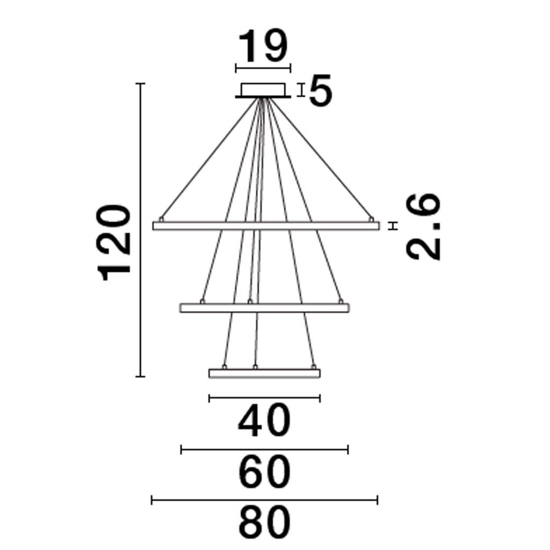Grande lampadario moderno led 3 anelli led 3000k nero opaco