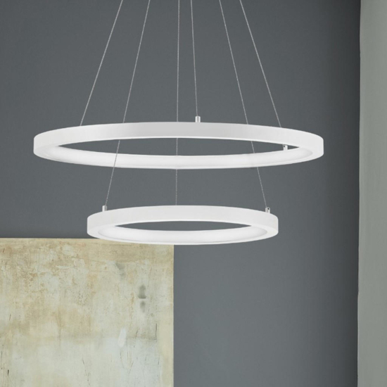 Lampadario per salone moderno cerchi bianchi led 3000k dimmerabili